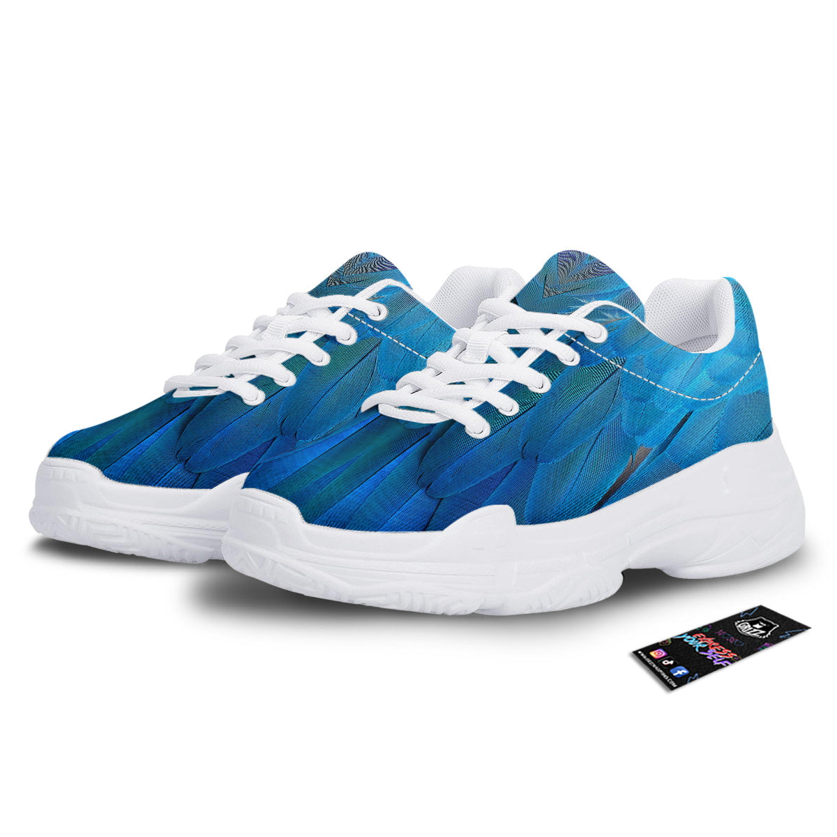 Feather Blue Print White Chunky Shoes-grizzshop