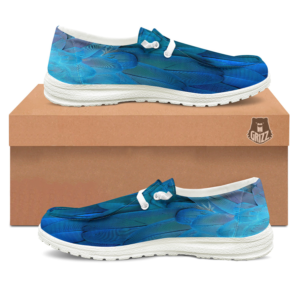 Feather Blue Print White Loafers-grizzshop