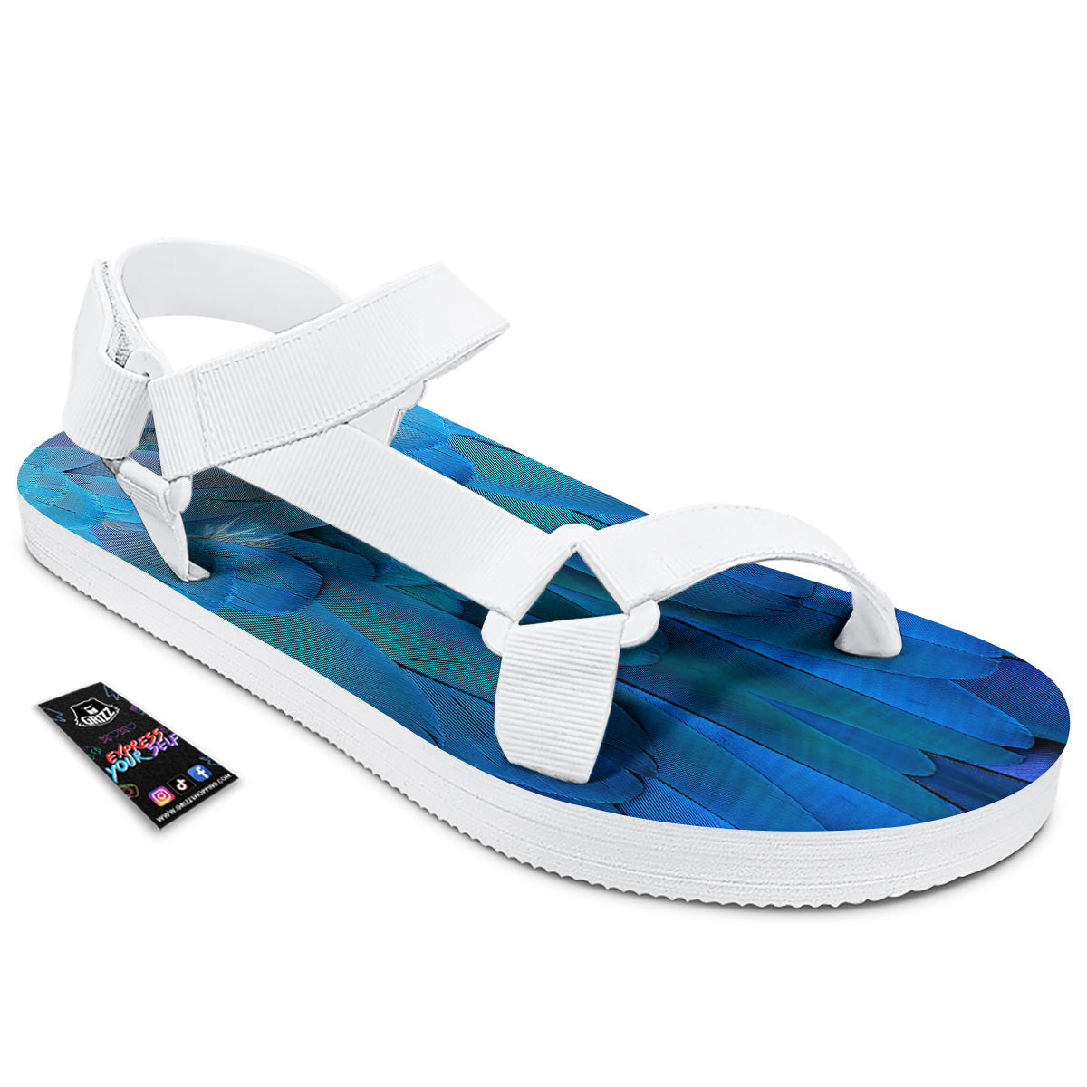 Feather Blue Print White Open Toe Sandals-grizzshop
