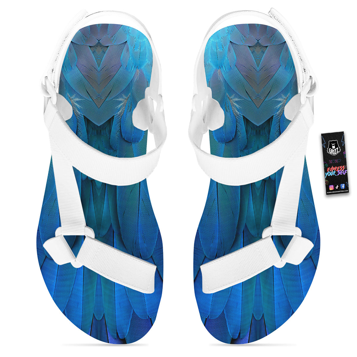 Feather Blue Print White Open Toe Sandals-grizzshop