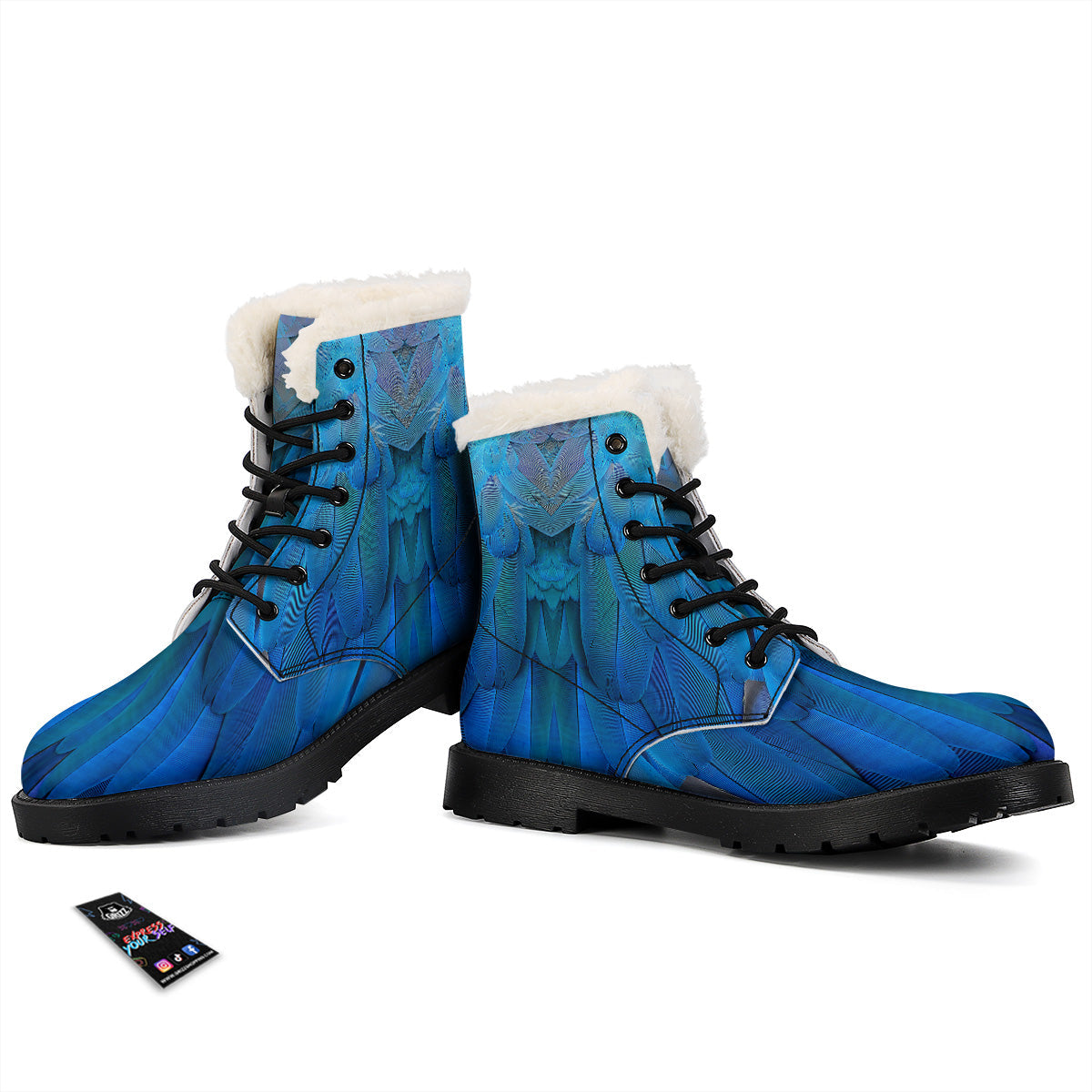 Feather Blue Print Winter Boots-grizzshop