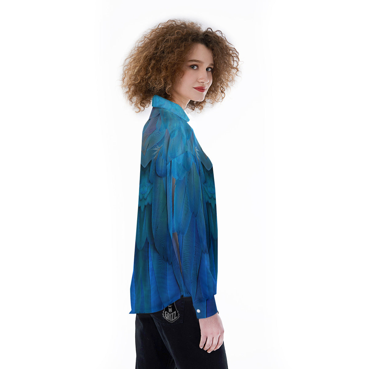 Feather Blue Print Women's Long Sleeve Shirts-grizzshop