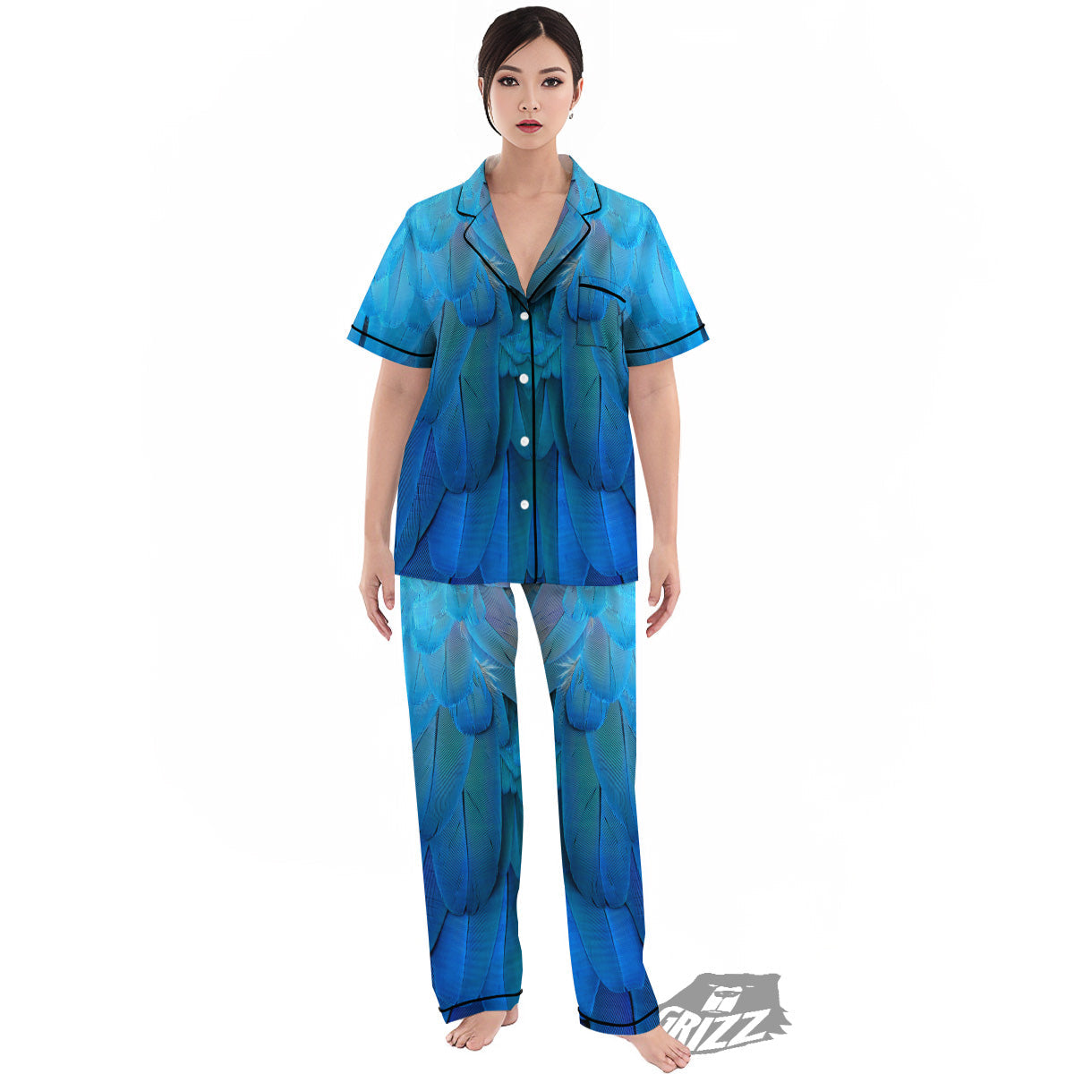 Feather Blue Print Women's Pajamas Set-grizzshop