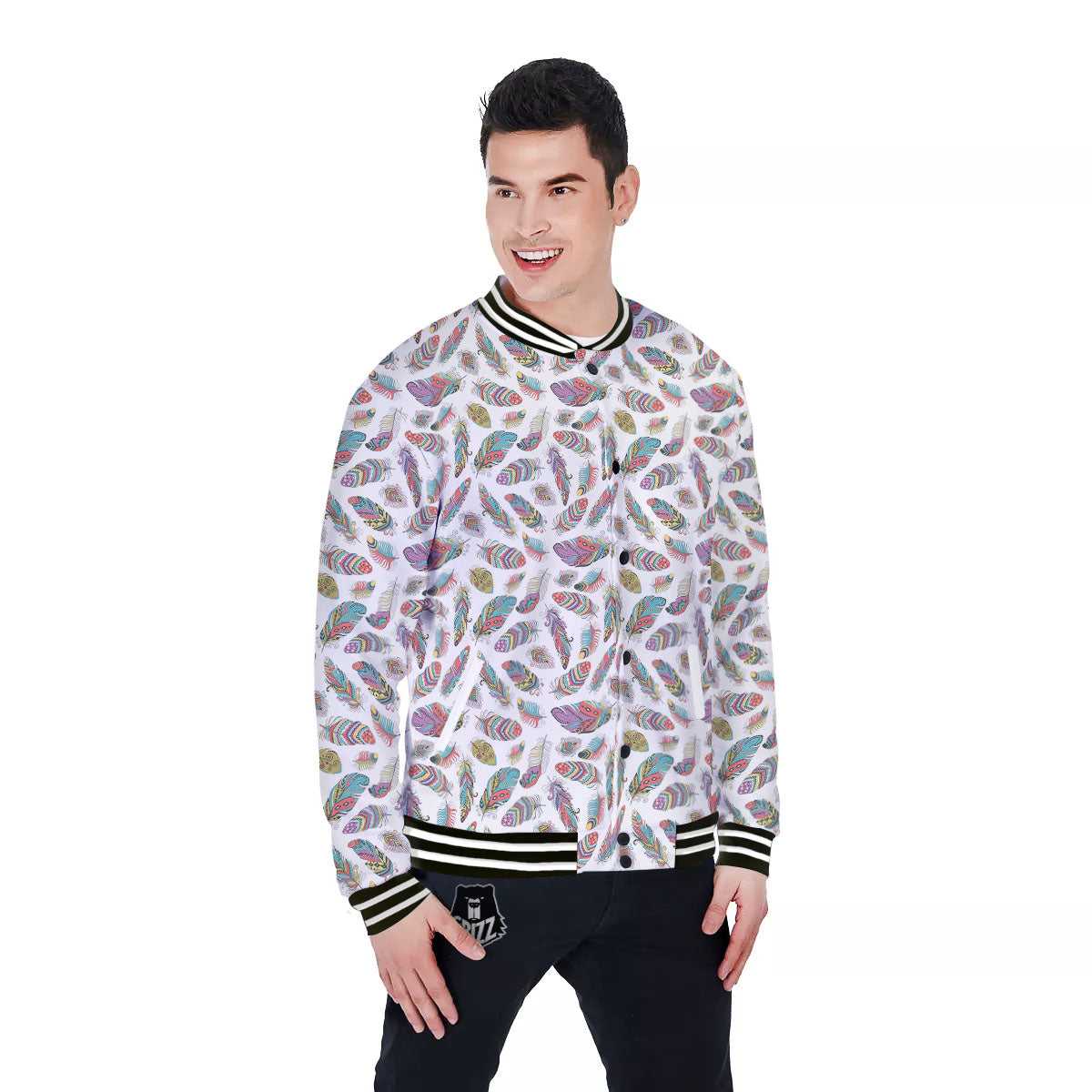 Feather Bohemian Print Pattern Baseball Jacket-grizzshop