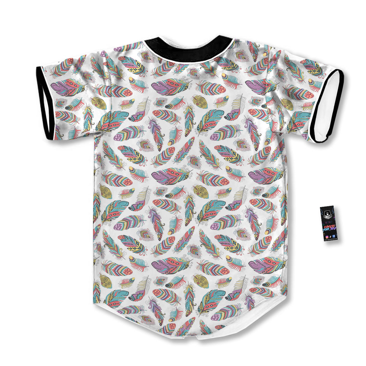 Feather Bohemian Print Pattern Baseball Jersey-grizzshop