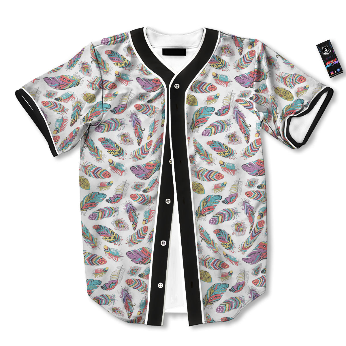 Feather Bohemian Print Pattern Baseball Jersey-grizzshop