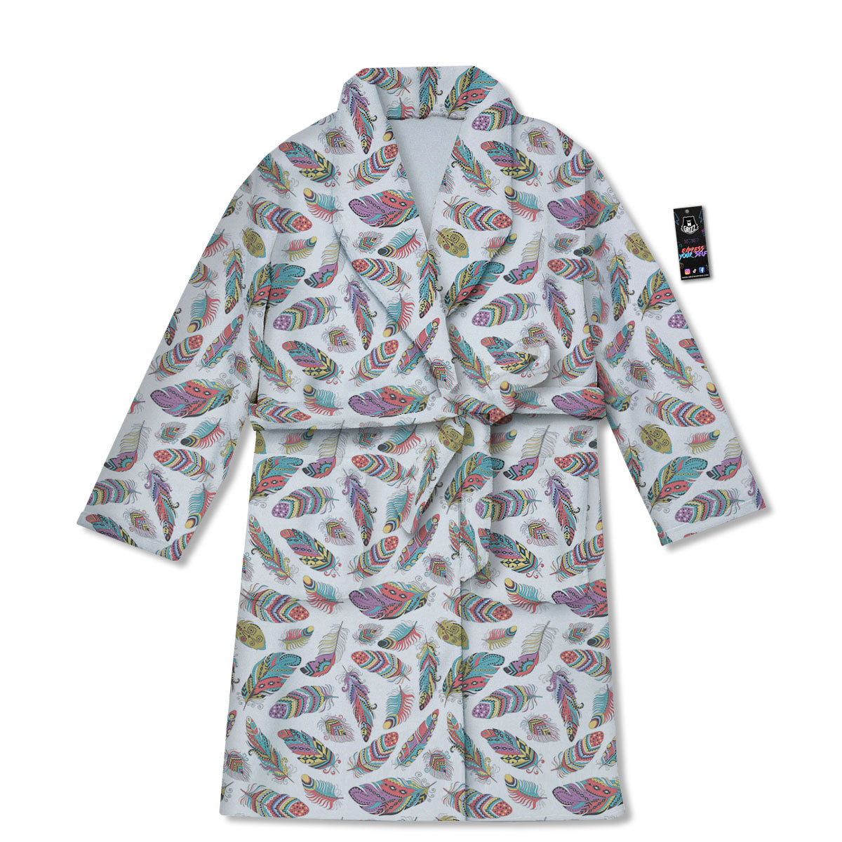 Feather Bohemian Print Pattern Bathrobe-grizzshop