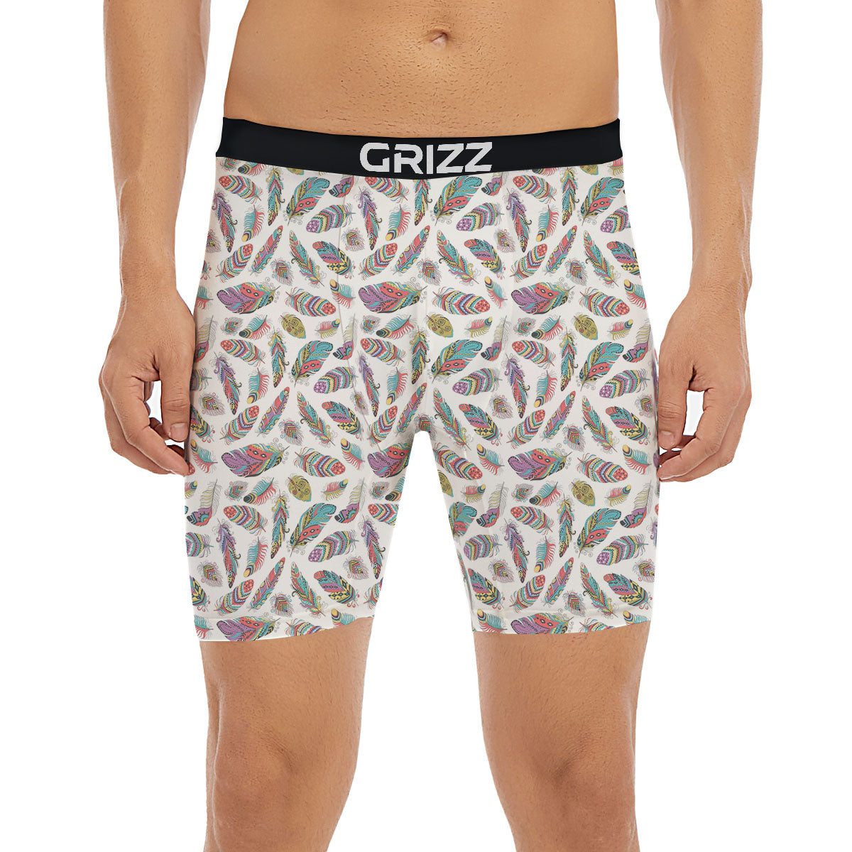 Feather Bohemian Print Pattern Boxer Briefs-grizzshop