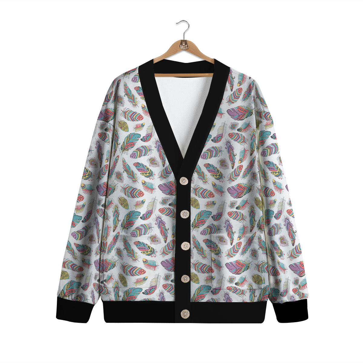 Feather Bohemian Print Pattern Cardigan-grizzshop
