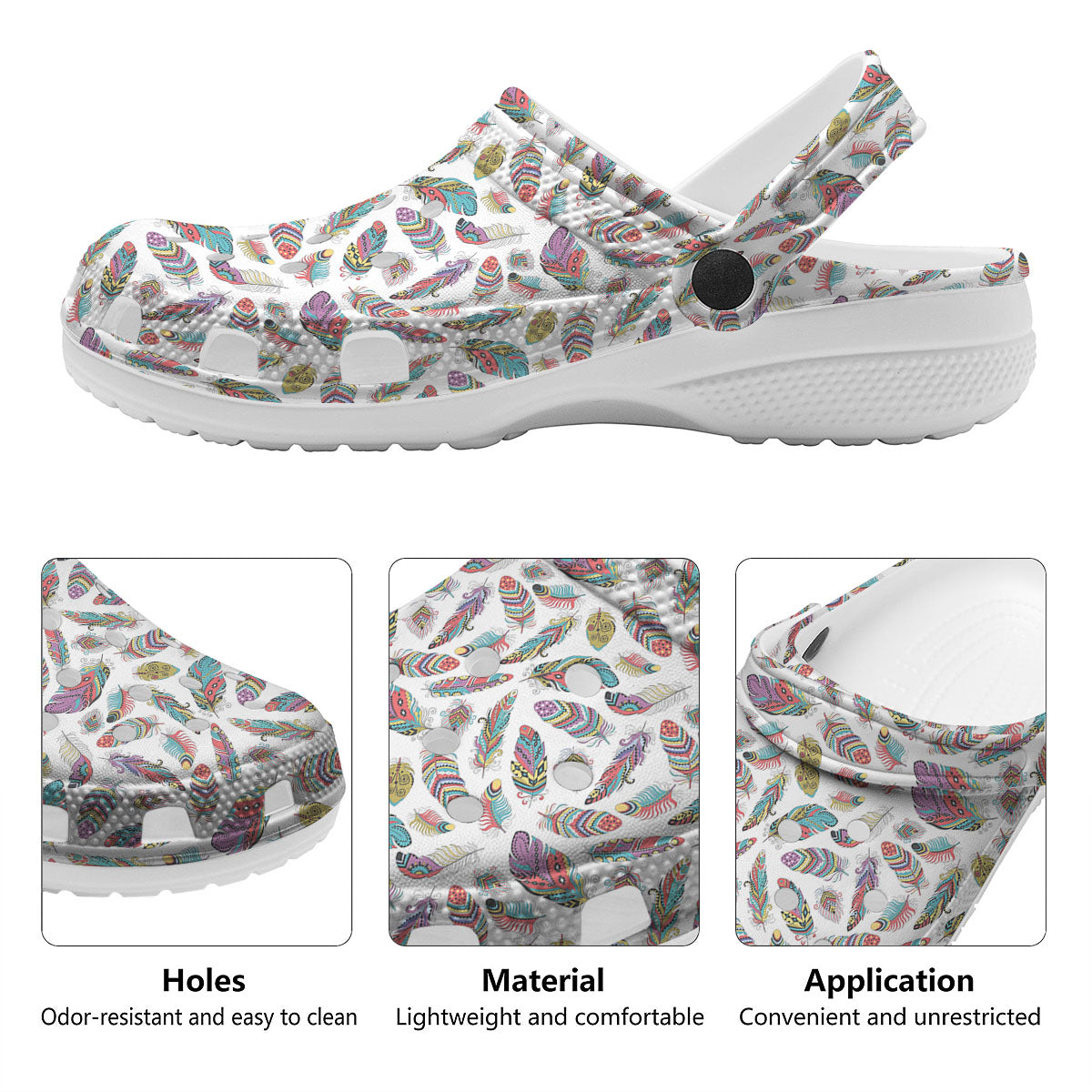 Feather Bohemian Print Pattern Clog-grizzshop