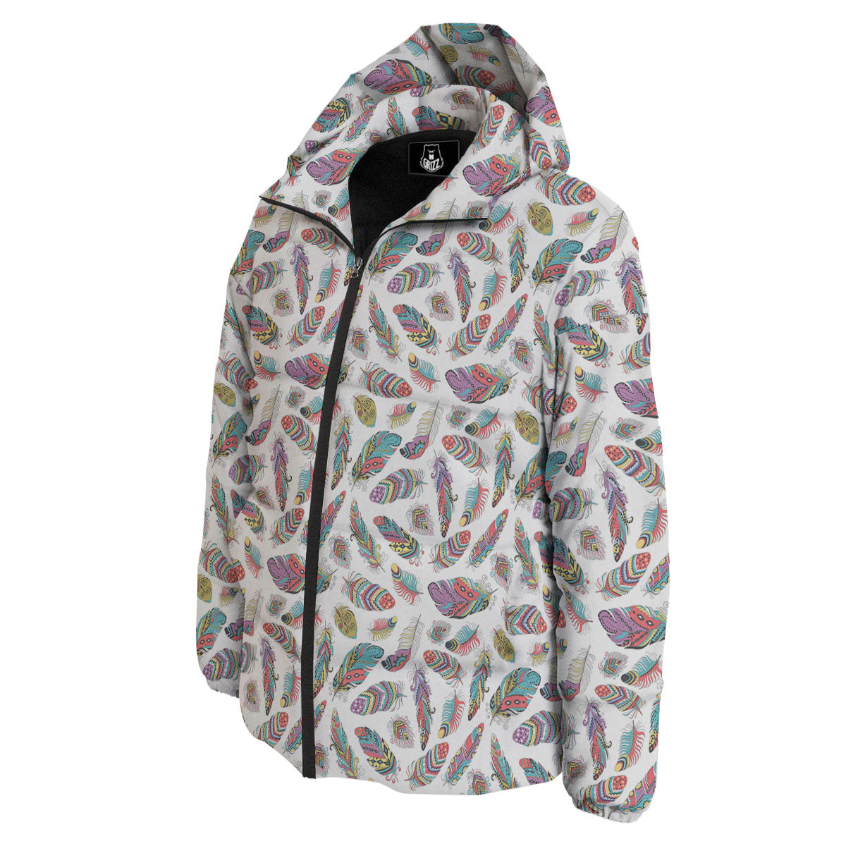 Feather Bohemian Print Pattern Down Jacket-grizzshop