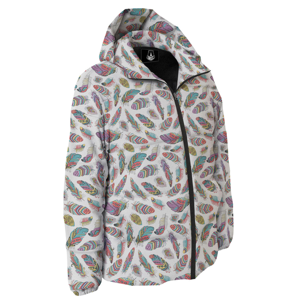 Feather Bohemian Print Pattern Down Jacket-grizzshop