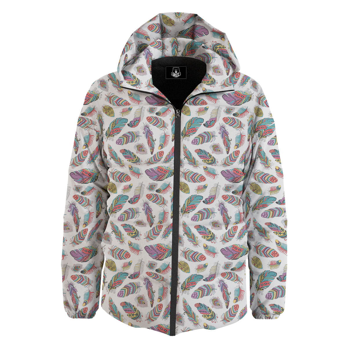 Feather Bohemian Print Pattern Down Jacket-grizzshop