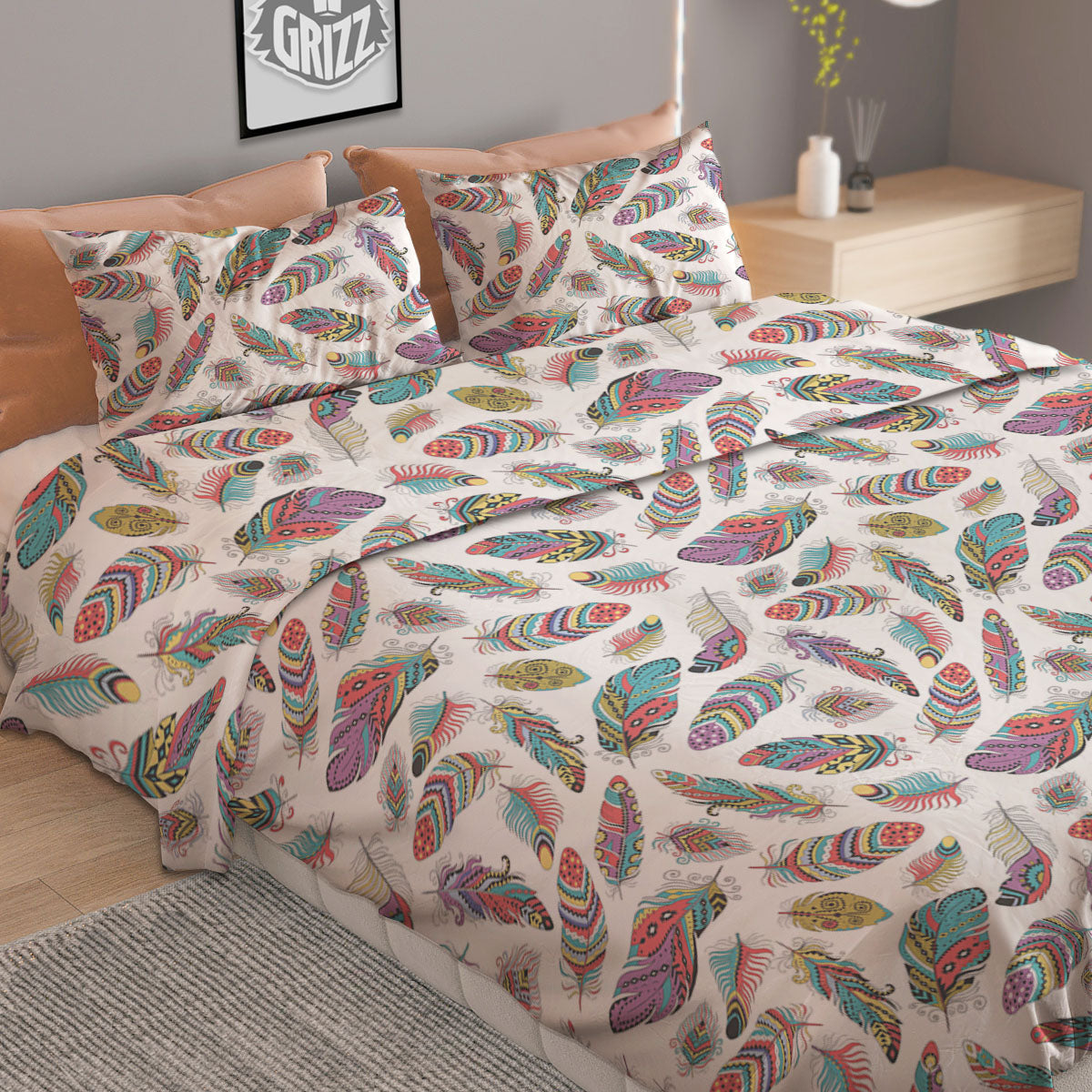 Flower And Tiger Embroidery Print Duvet Cover Bedding Set