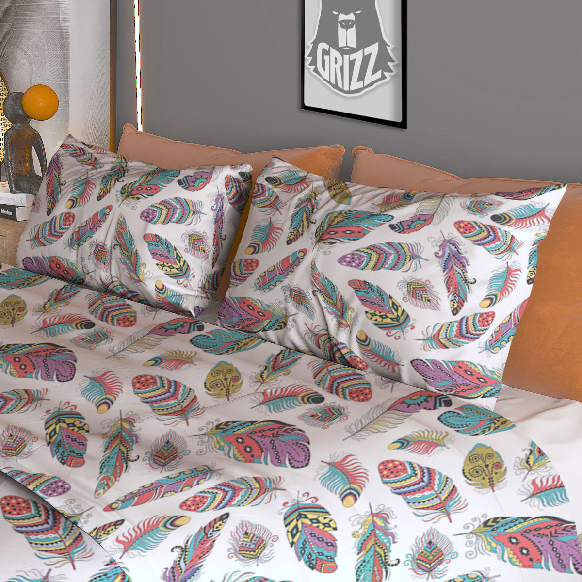 Flower And Tiger Embroidery Print Duvet Cover Bedding Set