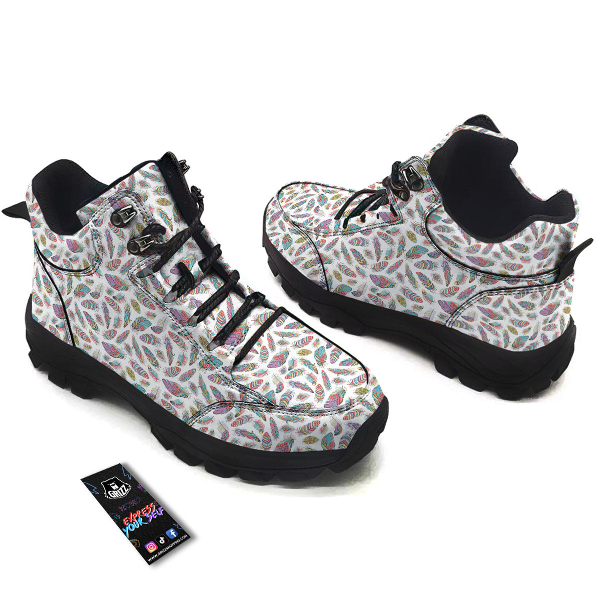 Feather Bohemian Print Pattern Hiking Shoes-grizzshop