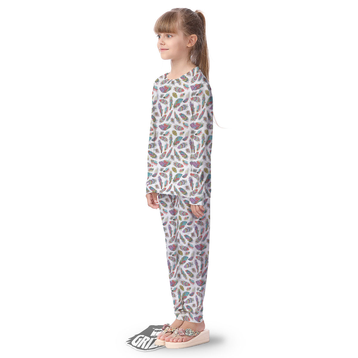 Feather Bohemian Print Pattern Kid's Pajamas-grizzshop