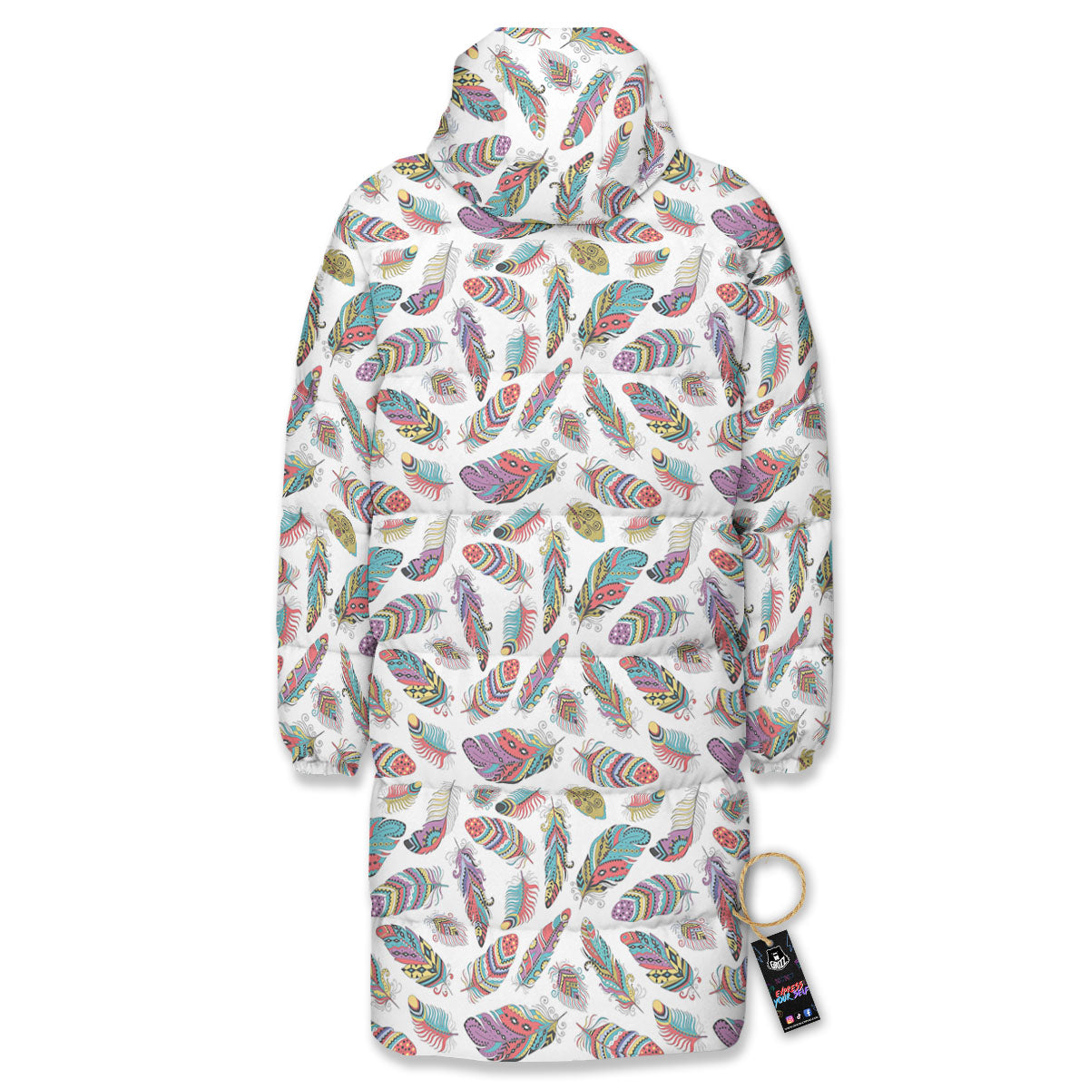 Feather Bohemian Print Pattern Long Down Jacket-grizzshop