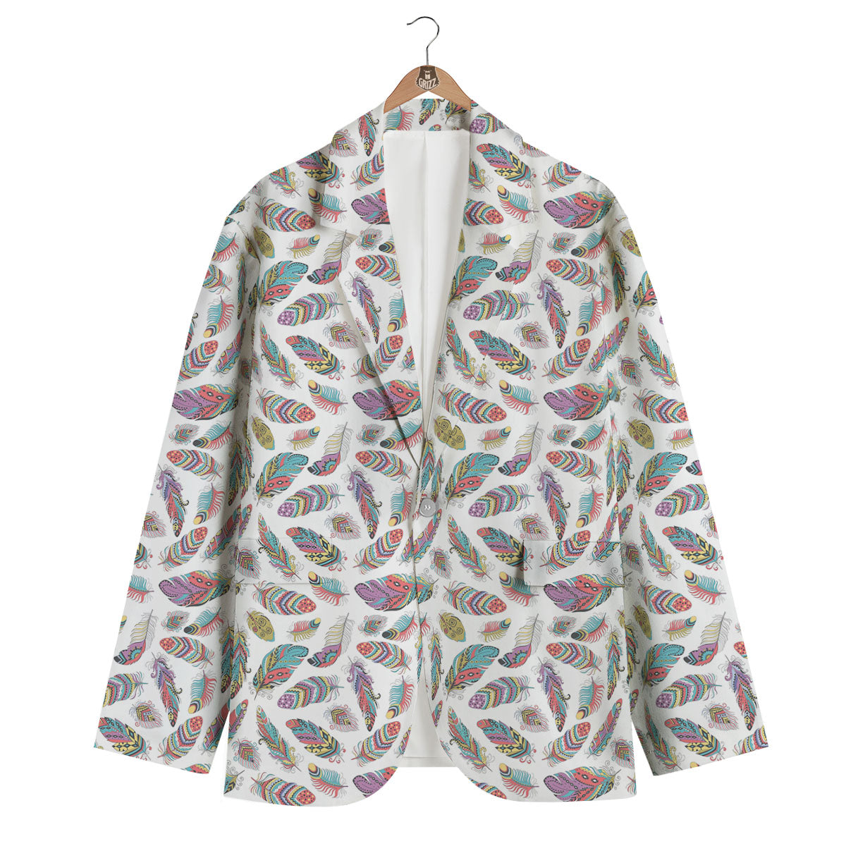 Feather Bohemian Print Pattern Men's Blazer-grizzshop