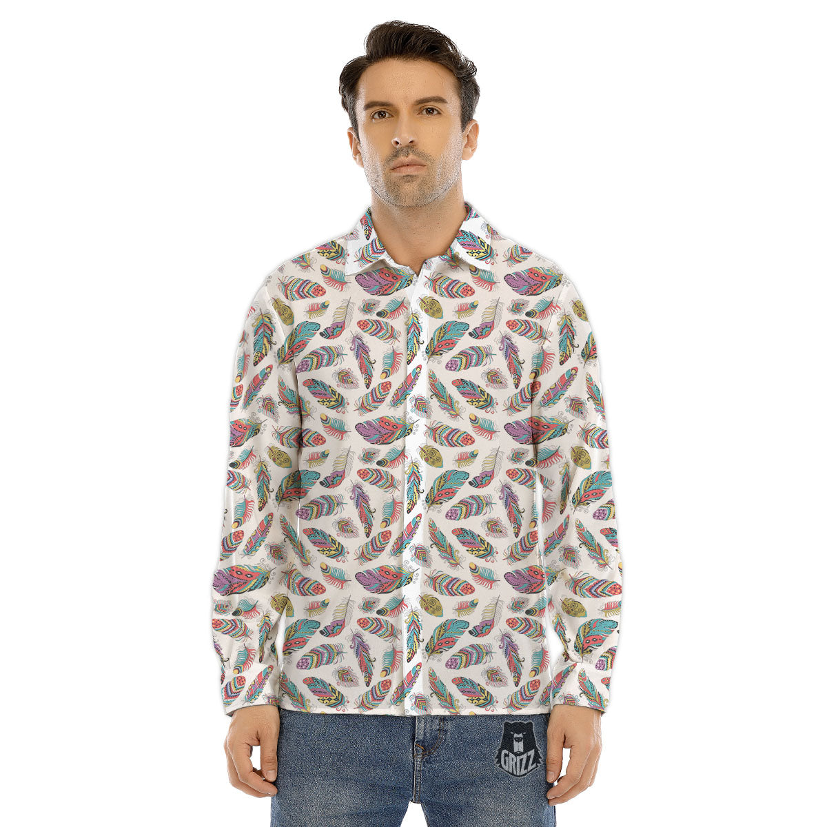 Feather Bohemian Print Pattern Men's Dress Shirts-grizzshop