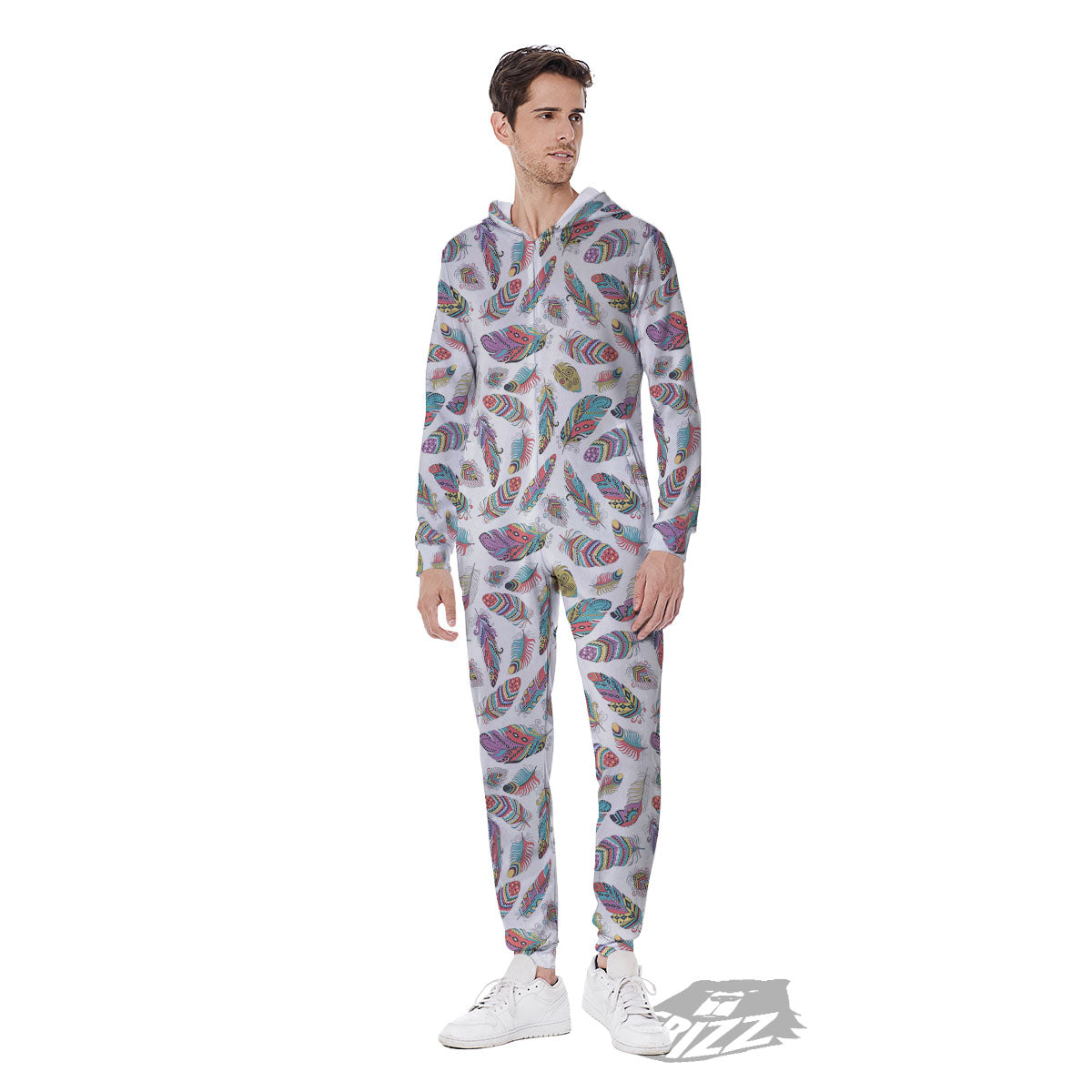 Feather Bohemian Print Pattern Men's Jumpsuit-grizzshop