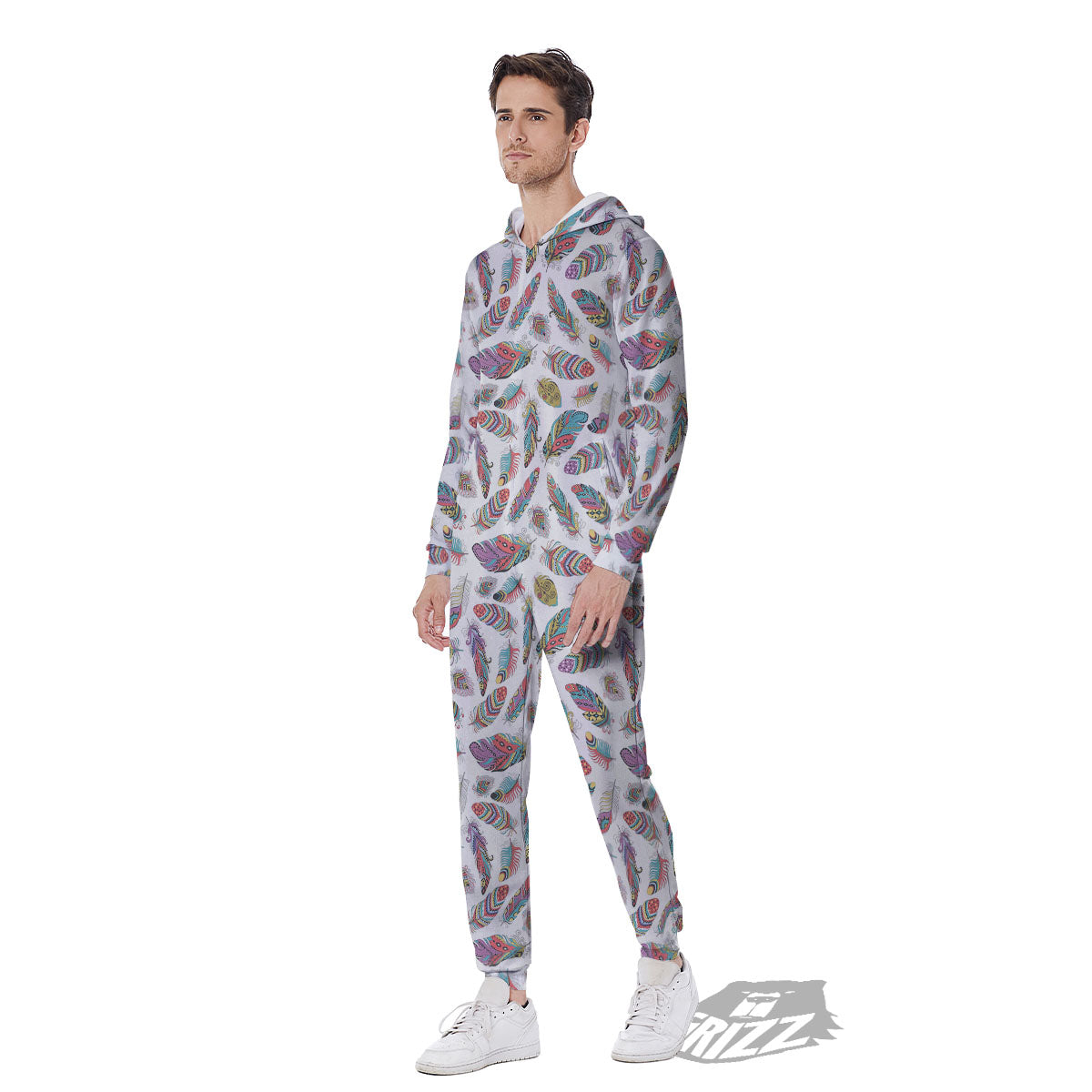 Feather Bohemian Print Pattern Men's Jumpsuit-grizzshop