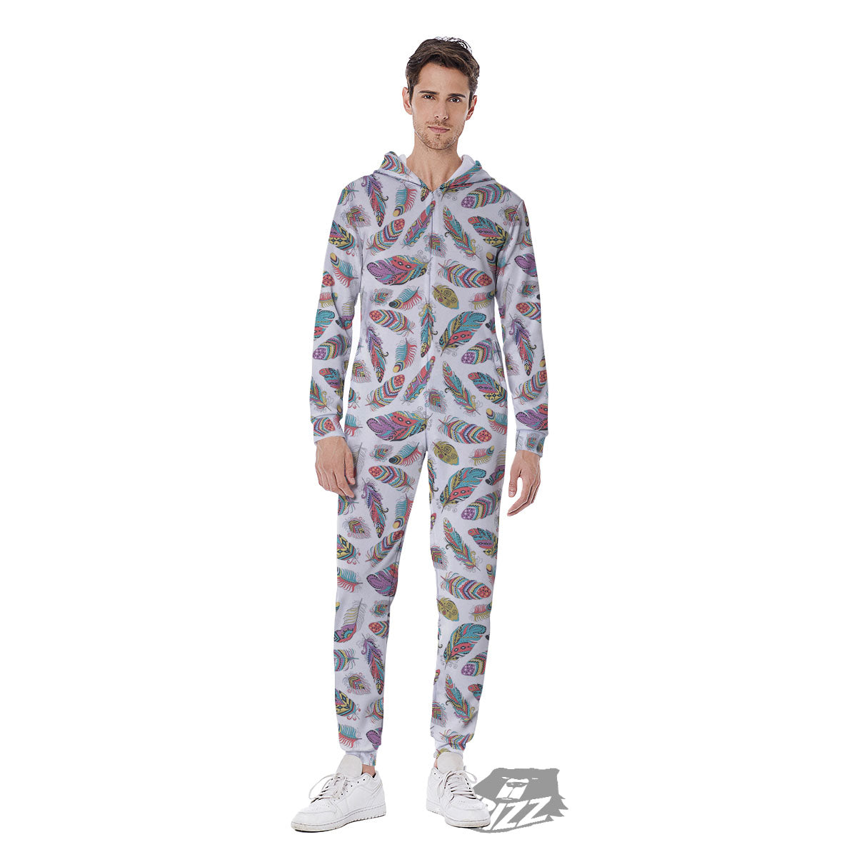 Feather Bohemian Print Pattern Men's Jumpsuit-grizzshop