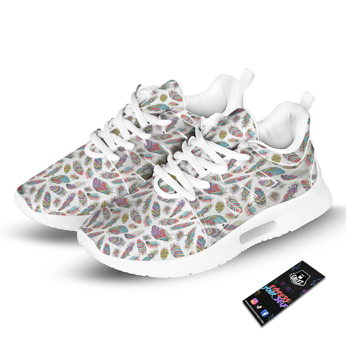 Feather Bohemian Print Pattern Tennis Shoes-grizzshop