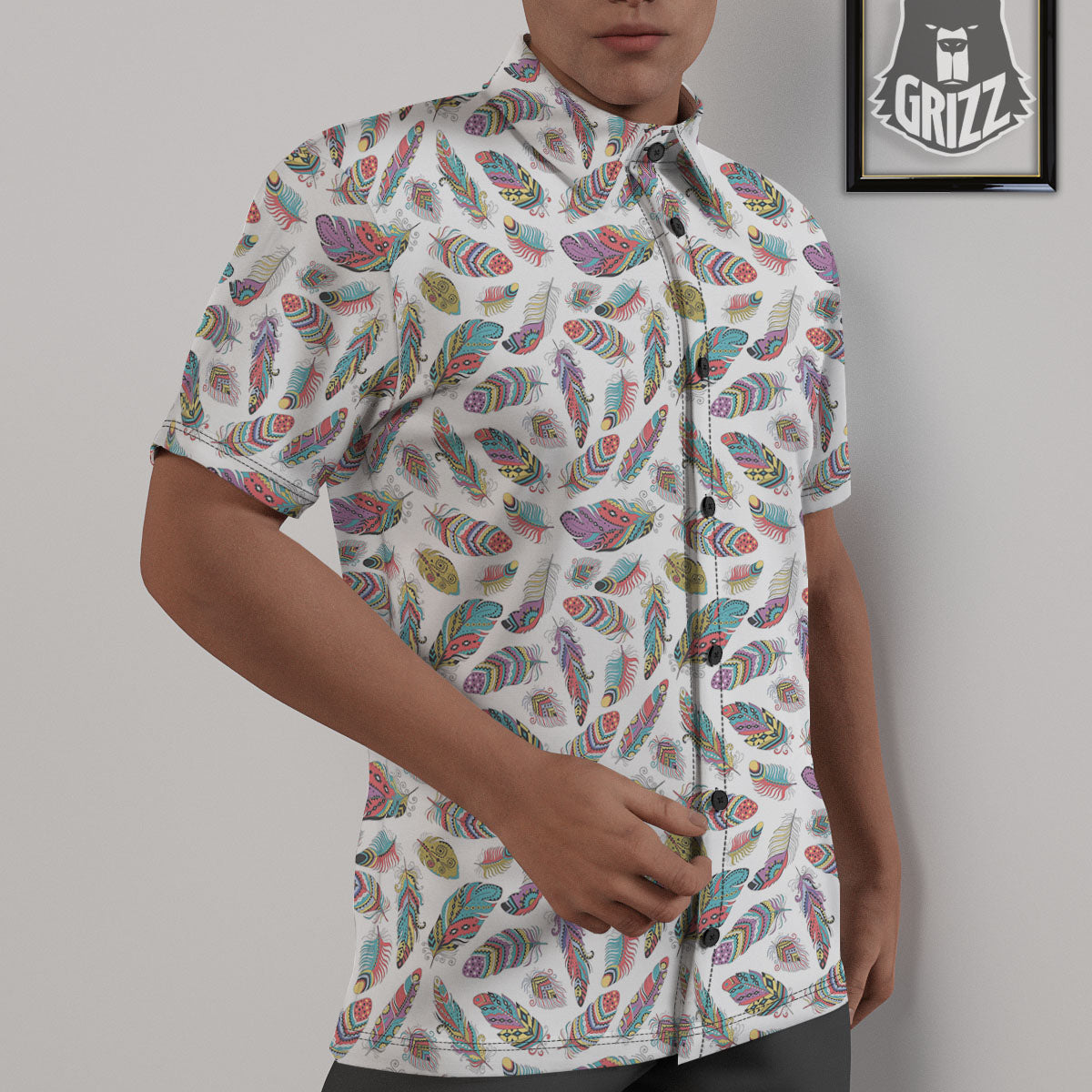 Feather Bohemian Print Pattern Untucked Shirts-grizzshop