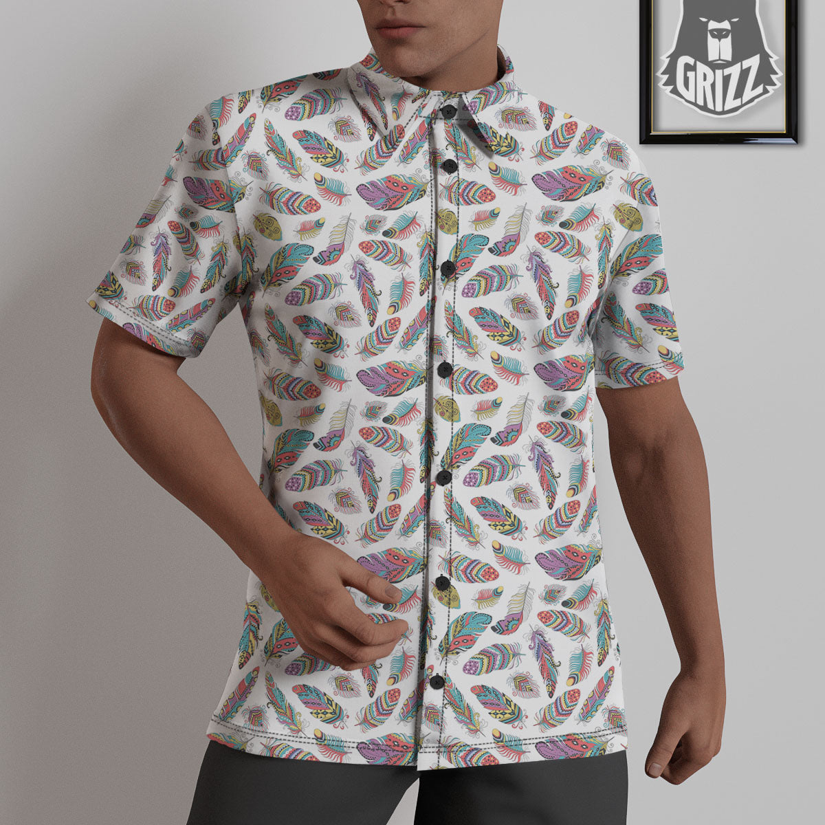 Feather Bohemian Print Pattern Untucked Shirts-grizzshop