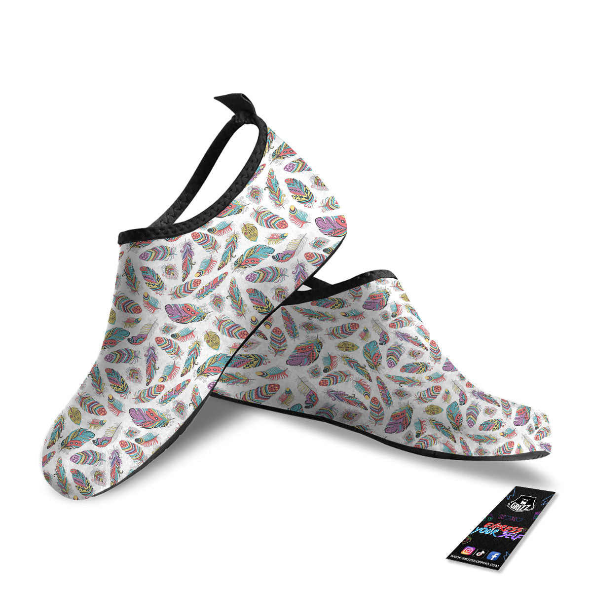 Feather Bohemian Print Pattern Water Shoes-grizzshop