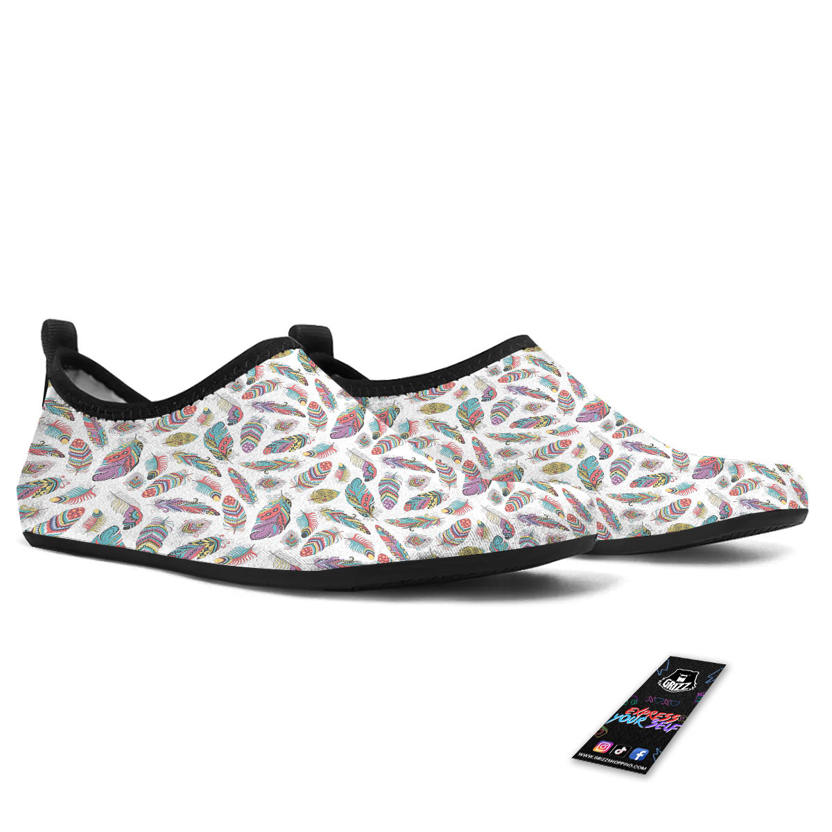 Feather Bohemian Print Pattern Water Shoes-grizzshop