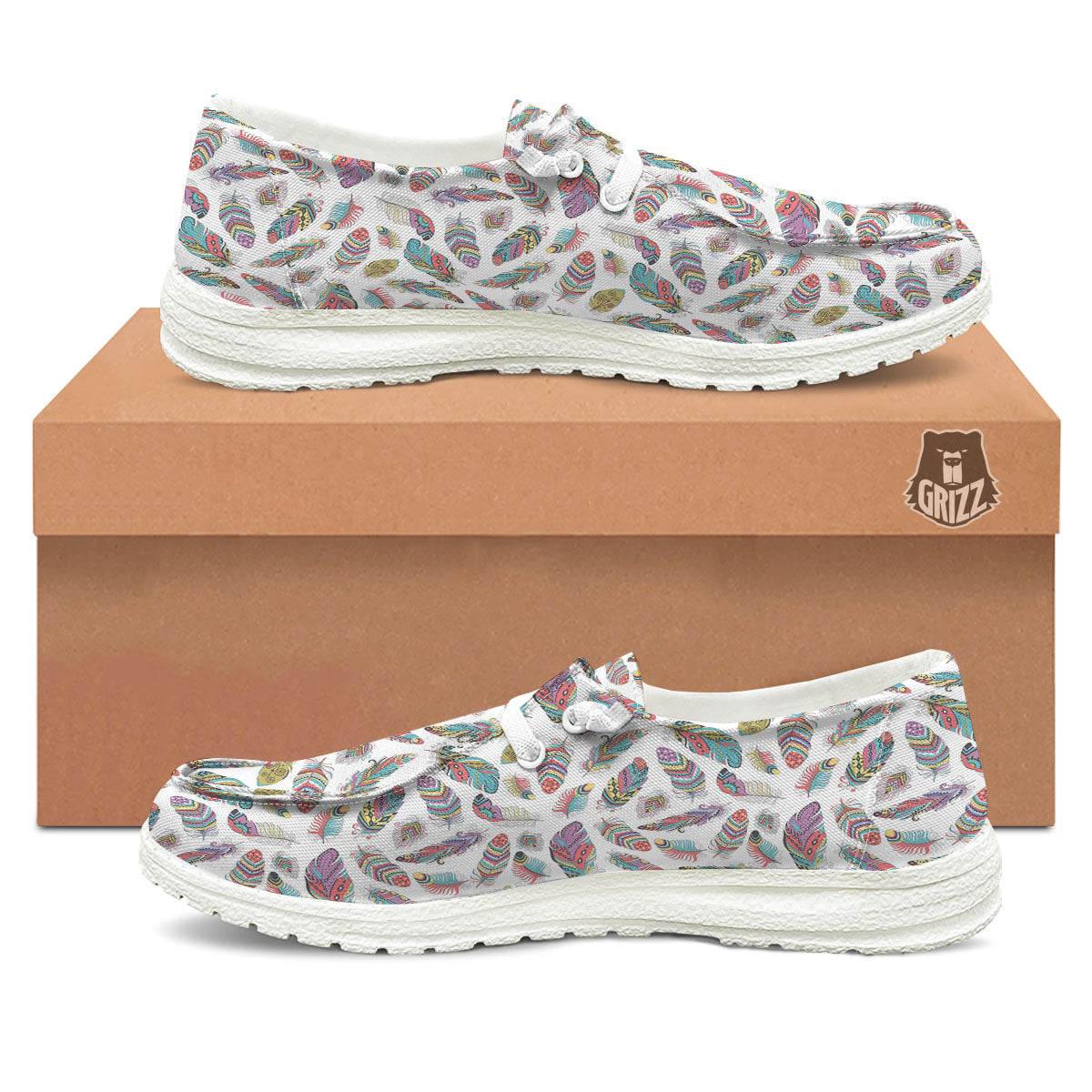 Feather Bohemian Print Pattern White Loafers-grizzshop