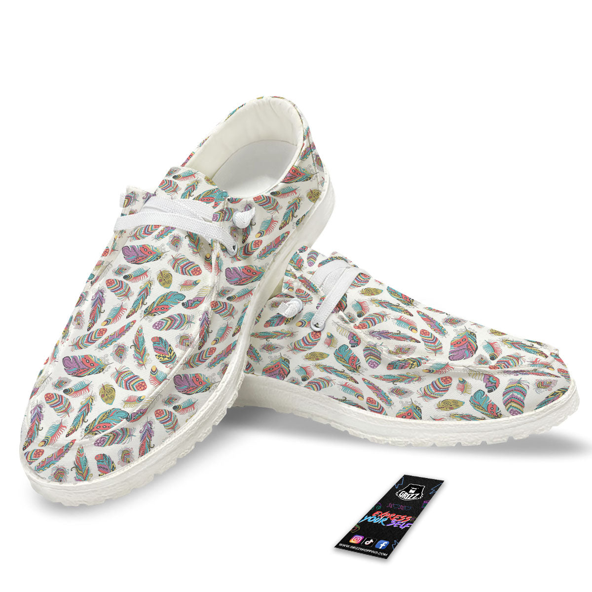 Feather Bohemian Print Pattern White Loafers-grizzshop