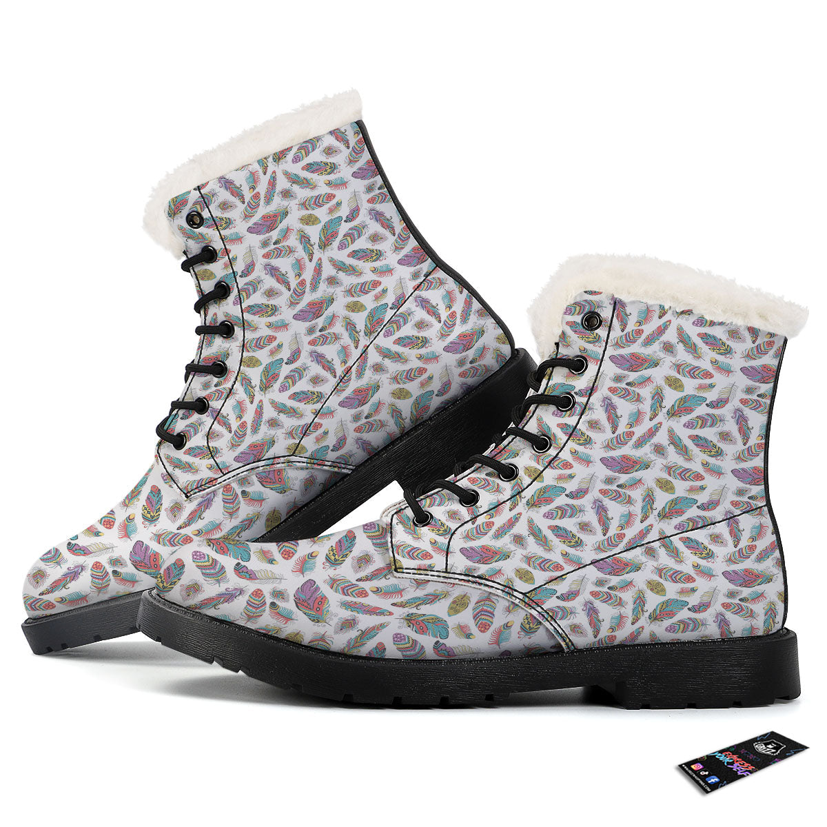 Feather Bohemian Print Pattern Winter Boots-grizzshop