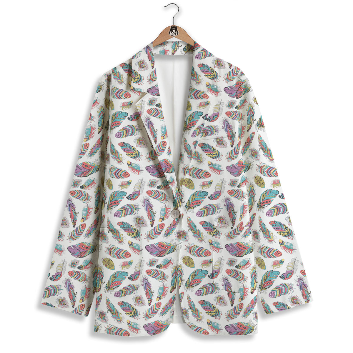 Feather Bohemian Print Pattern Women's Blazer-grizzshop