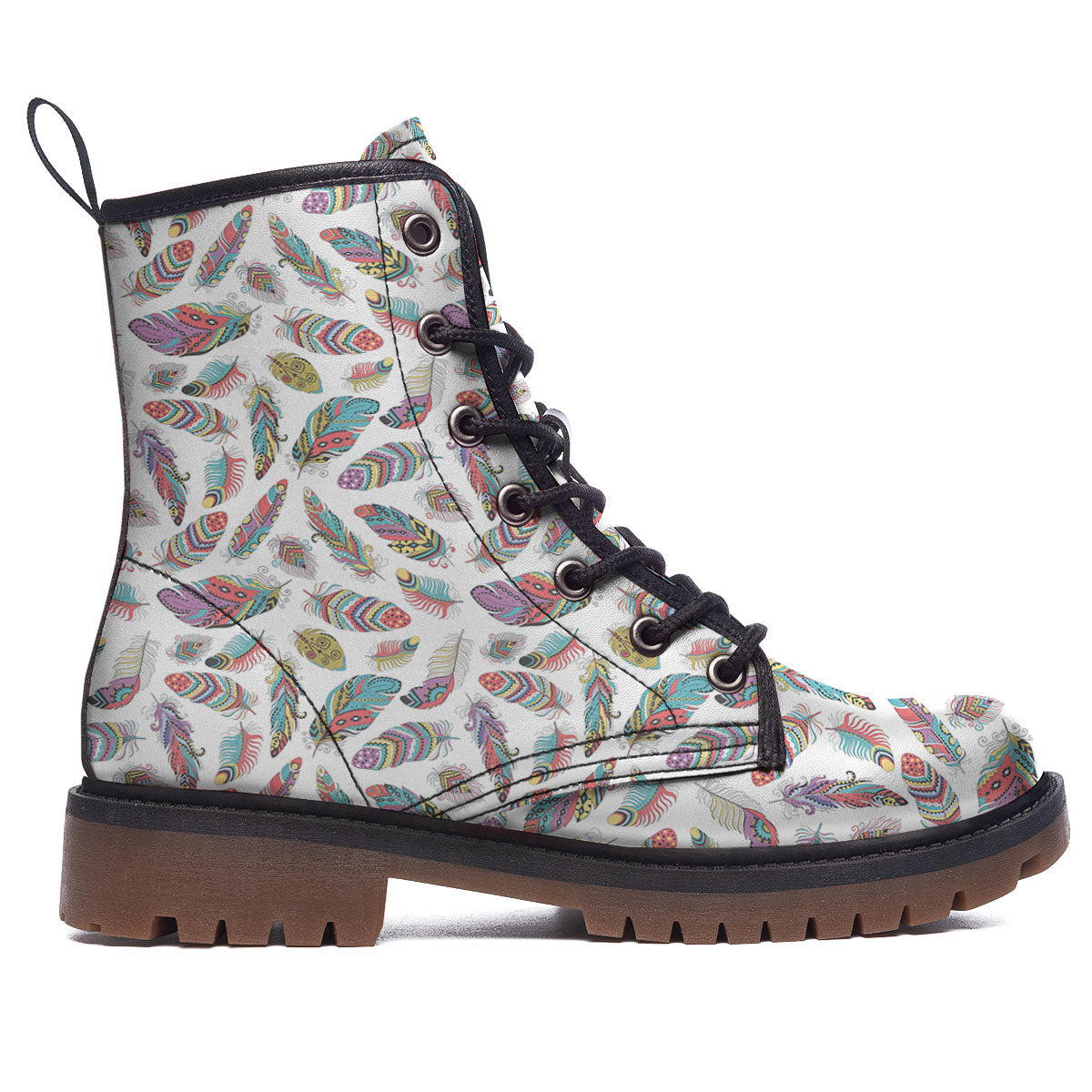 Feather Bohemian Print Pattern Work Boots-grizzshop