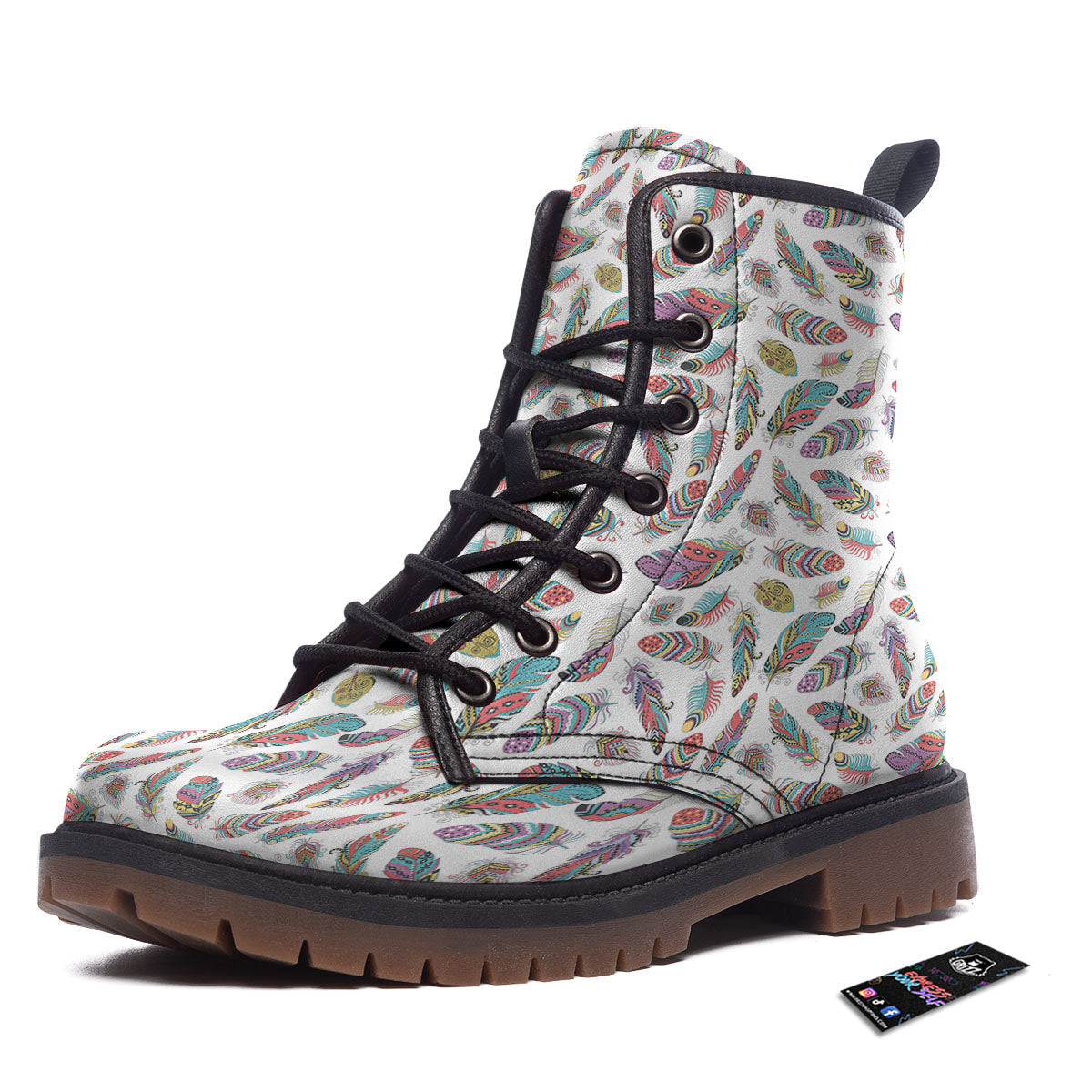 Feather Bohemian Print Pattern Work Boots-grizzshop