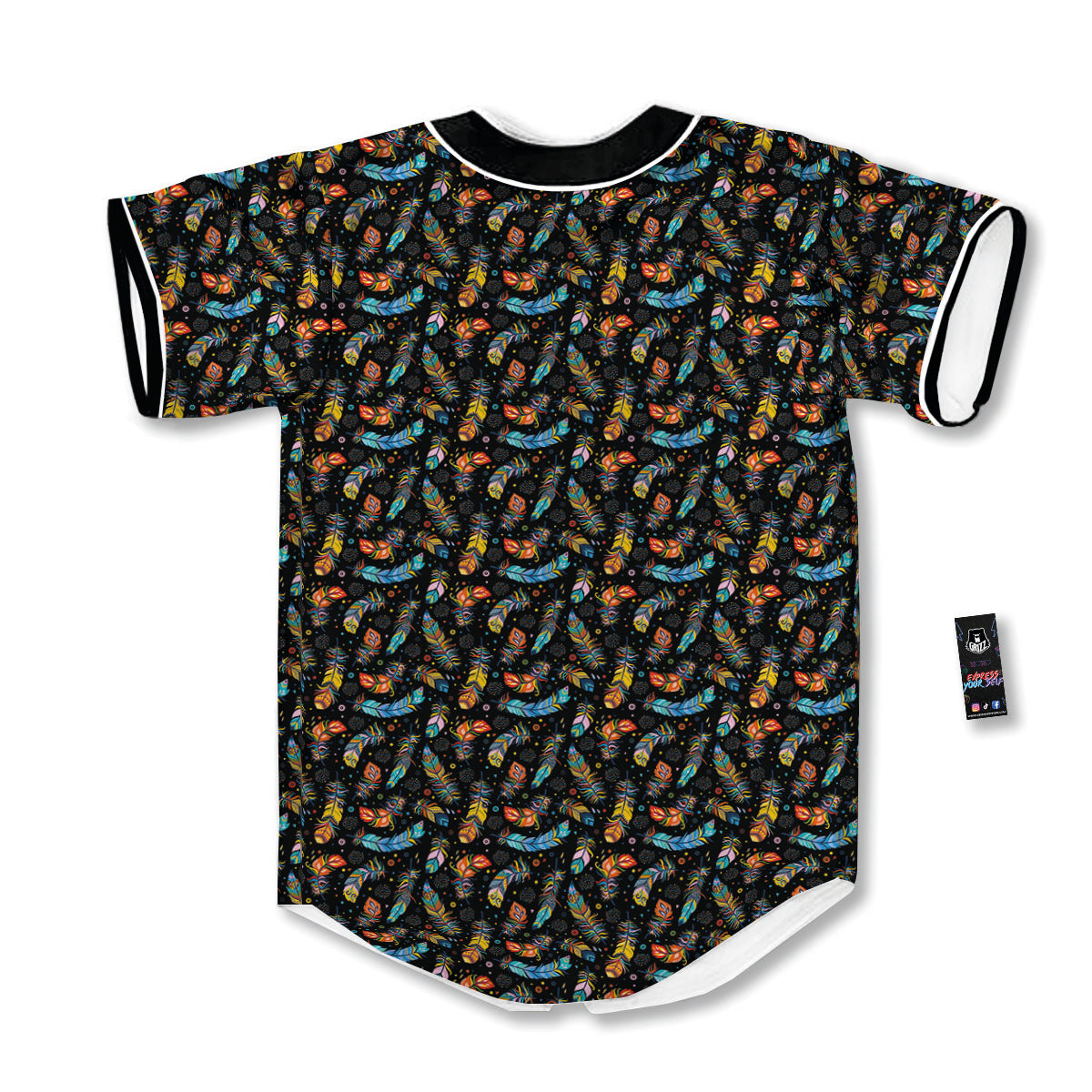 Feather Boho Print Pattern Baseball Jersey-grizzshop