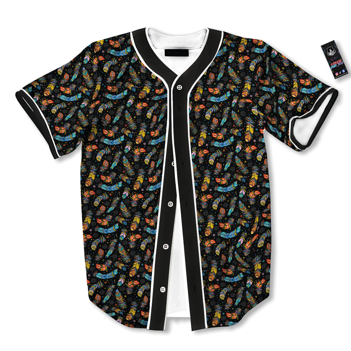 Feather Boho Print Pattern Baseball Jersey-grizzshop