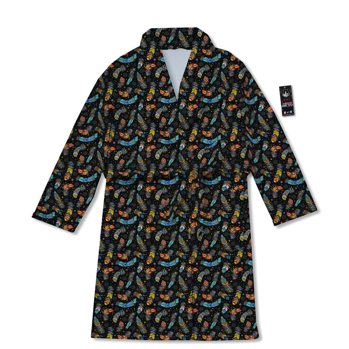 Feather Boho Print Pattern Bathrobe-grizzshop