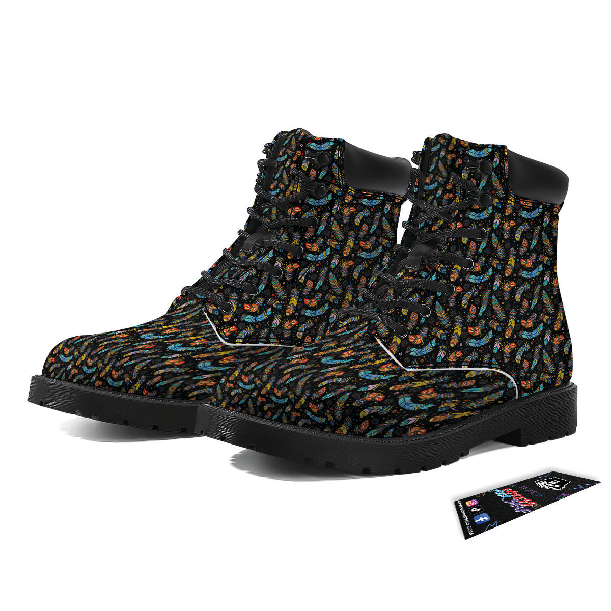 Feather Boho Print Pattern Boots-grizzshop