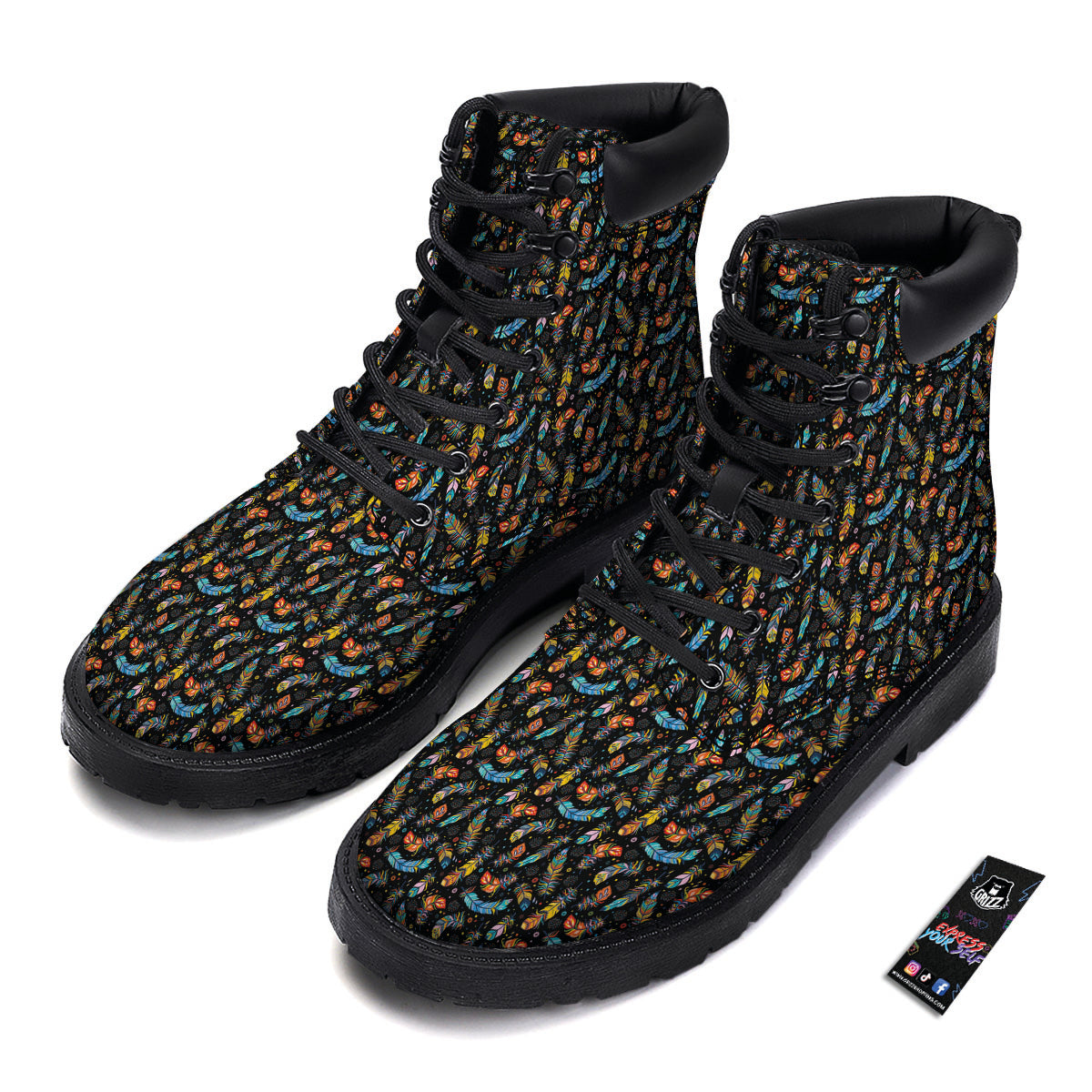 Feather Boho Print Pattern Boots-grizzshop
