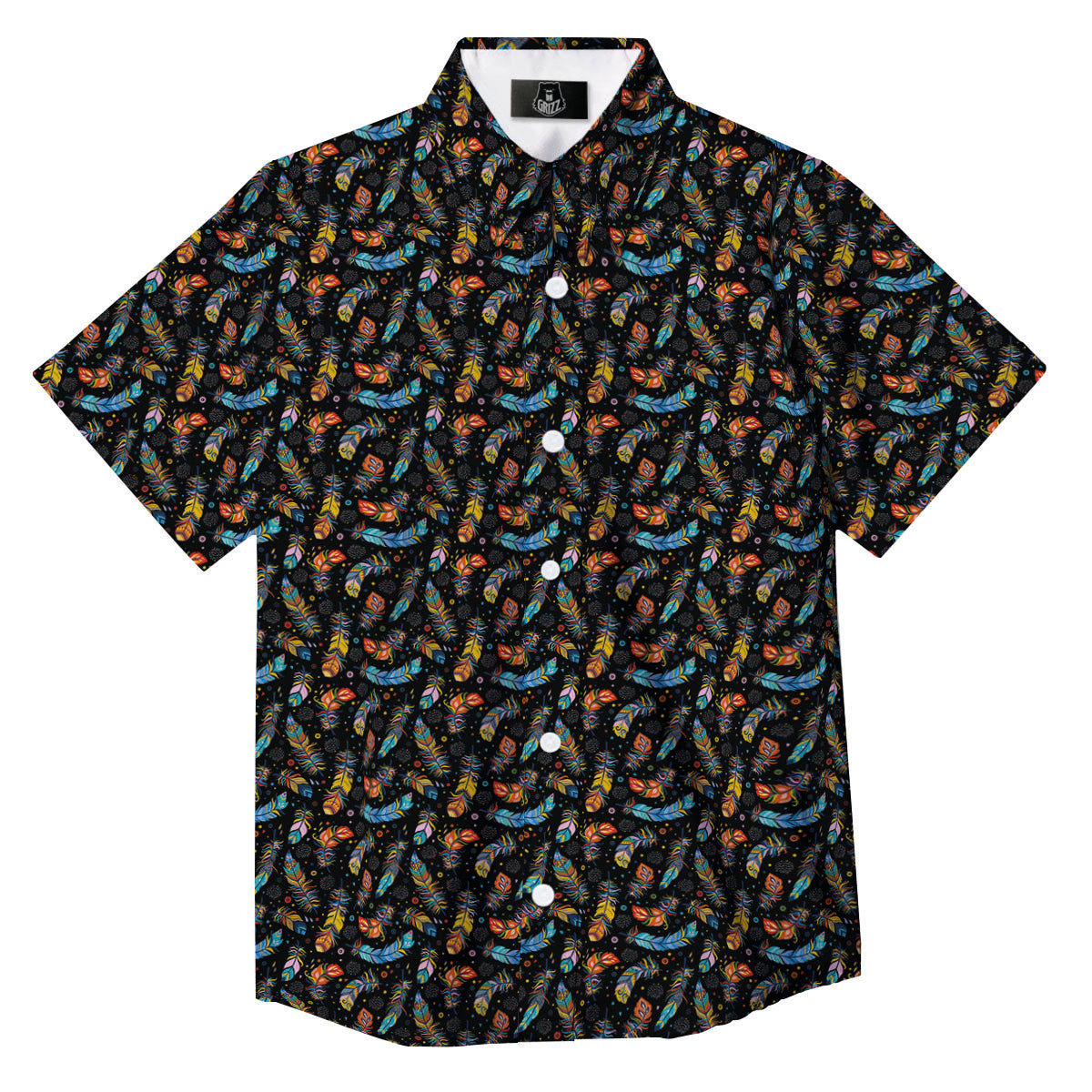 Feather Boho Print Pattern Button Up Shirt-grizzshop