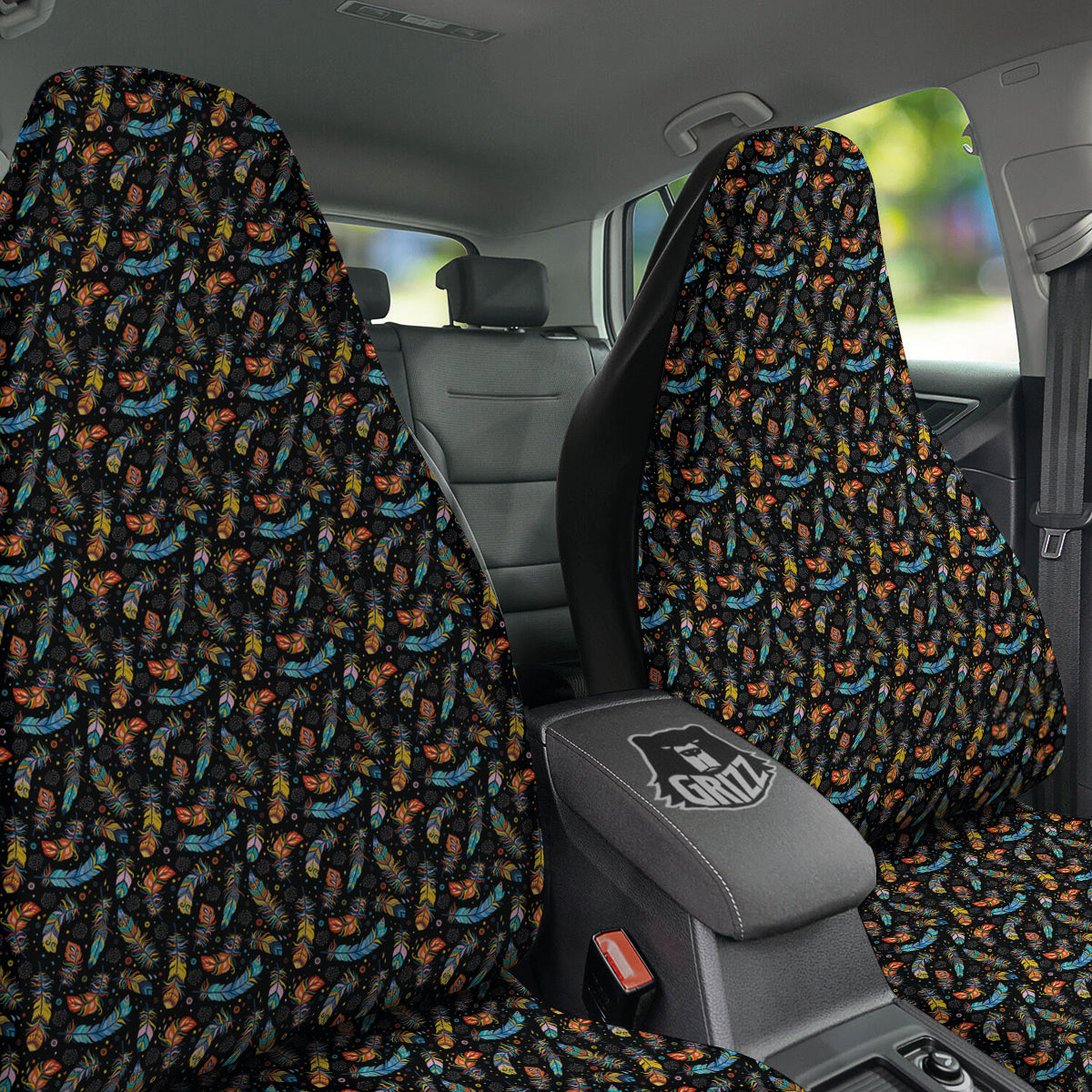Feather Boho Print Pattern Car Seat Covers-grizzshop