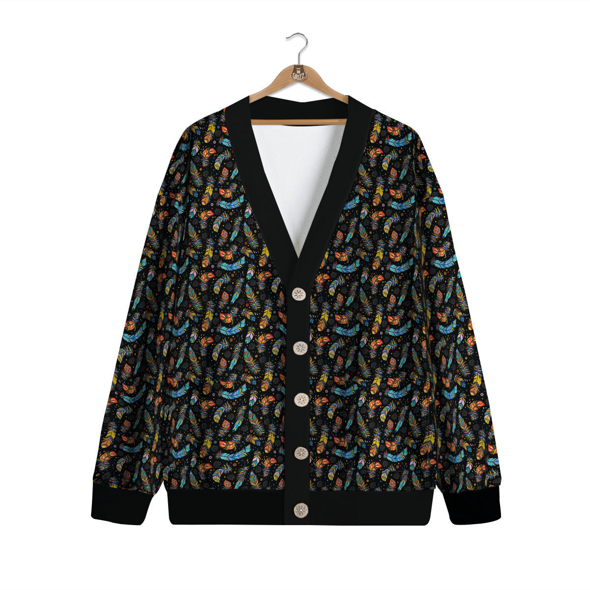 Feather Boho Print Pattern Cardigan-grizzshop