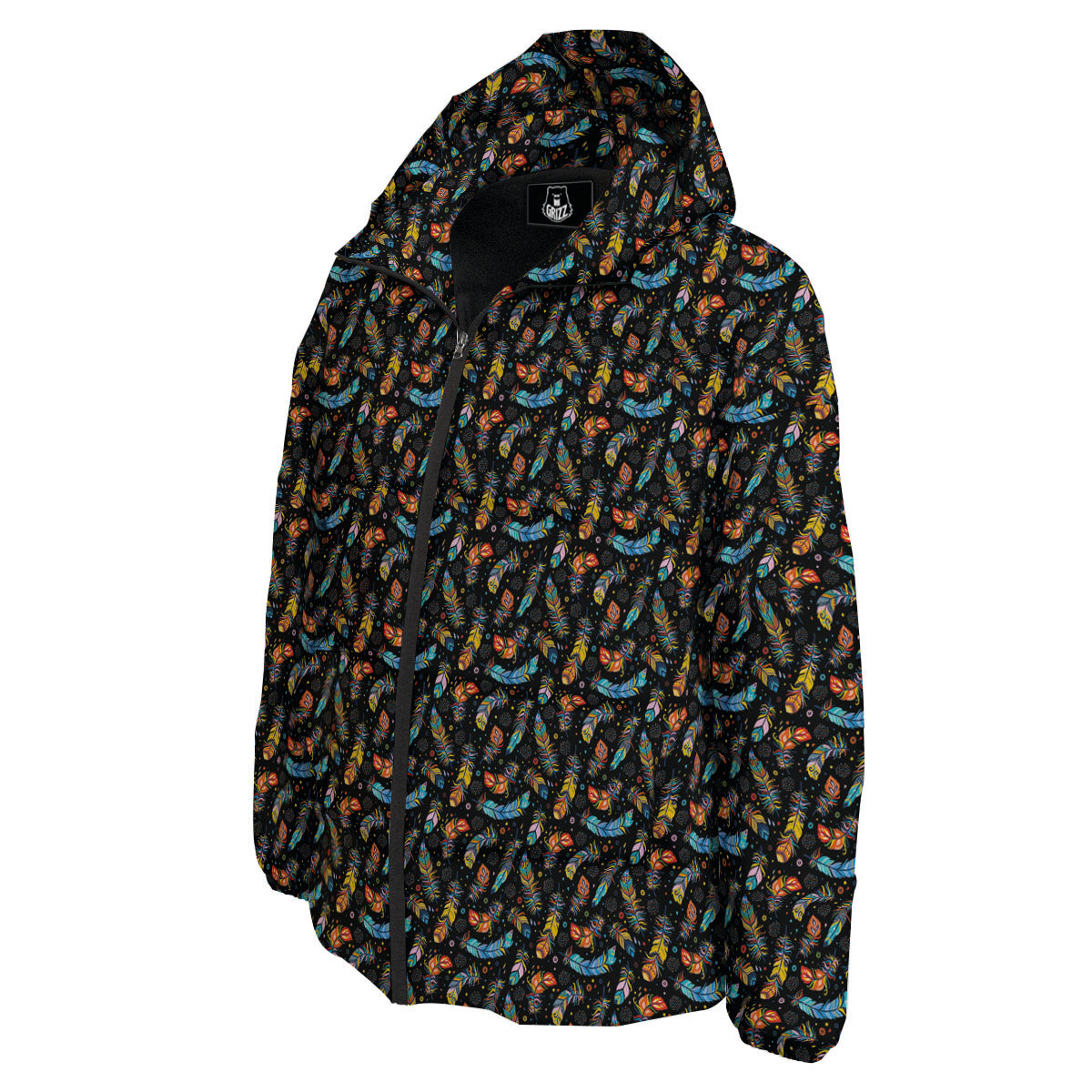 Feather Boho Print Pattern Down Jacket-grizzshop