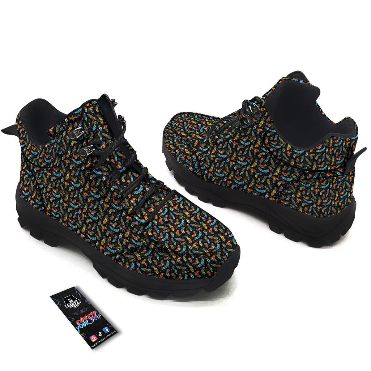 Feather Boho Print Pattern Hiking Shoes-grizzshop