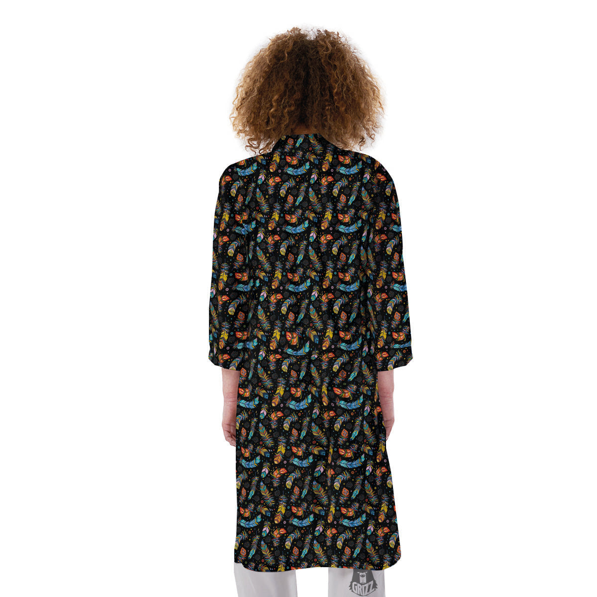 Feather Boho Print Pattern Kimono-grizzshop