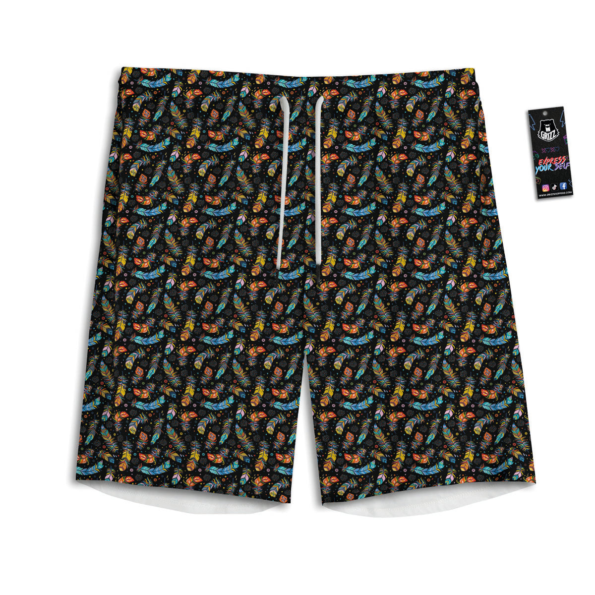 Feather Boho Print Pattern Men's Athletic Shorts